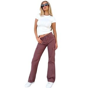 THATSSOFETCH Gia Mid Rise Straight Leg Red/Brown Cargo Pants Size 6/XS